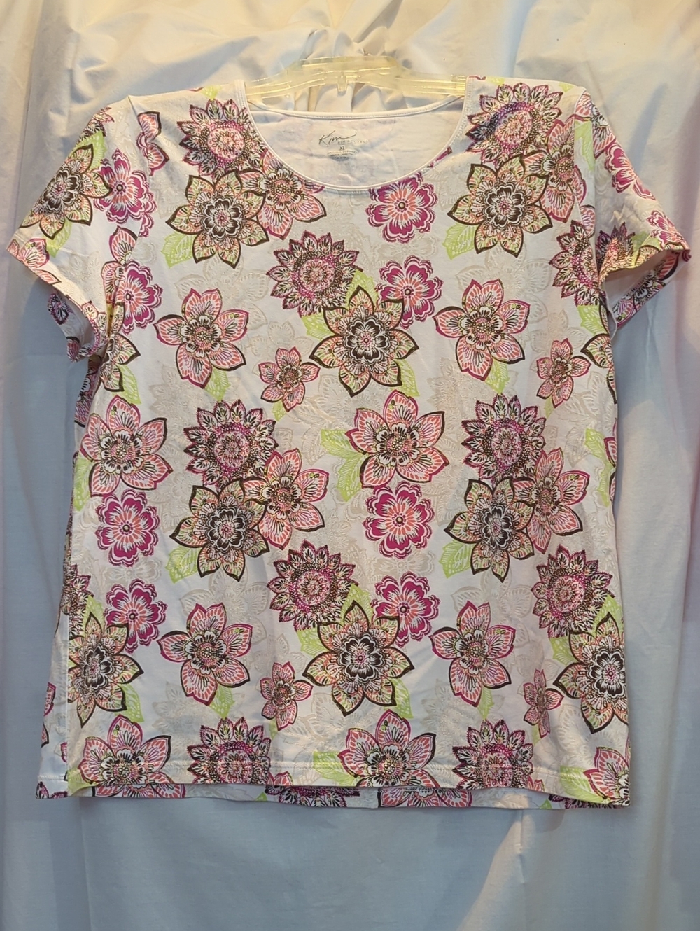 Kim Rogers Women's Pink Floral XL Short Sleeve Shirt